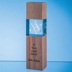 Wood & Optical Crystal Square Column Award - engraved & printed