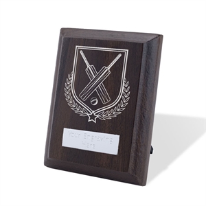 Britannia Cricket Walnut Plaque - AFFWP6-CRIC2