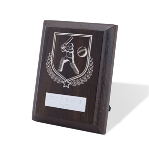 Britannia Cricket Batsman Walnut Plaque - AFFWP6-CRIC1