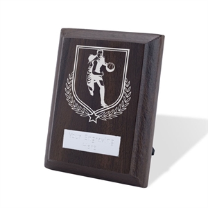 Britannia Female Basketball Walnut Plaque - AFFWP6-BASK1