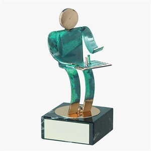 Chess Playing Green Figure Handmade Metal Trophy - 600 AJ