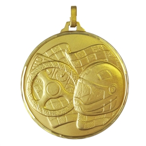 Gold Faceted Motor Sport Medal (size: 52mm) - 13652FG