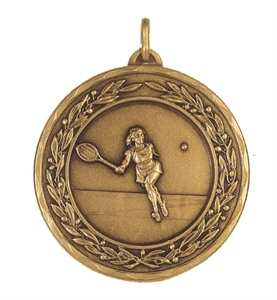 Antique Gold Laurel Economy Ladies Tennis Medal (size: 50mm) - 417550EGB