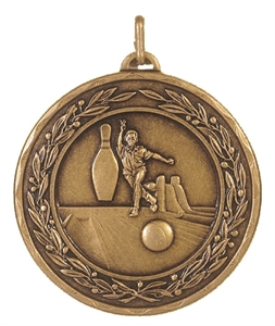 Antique Gold Laurel Economy Ten Pin Bowling Medal (size: 50mm) - 405150EB